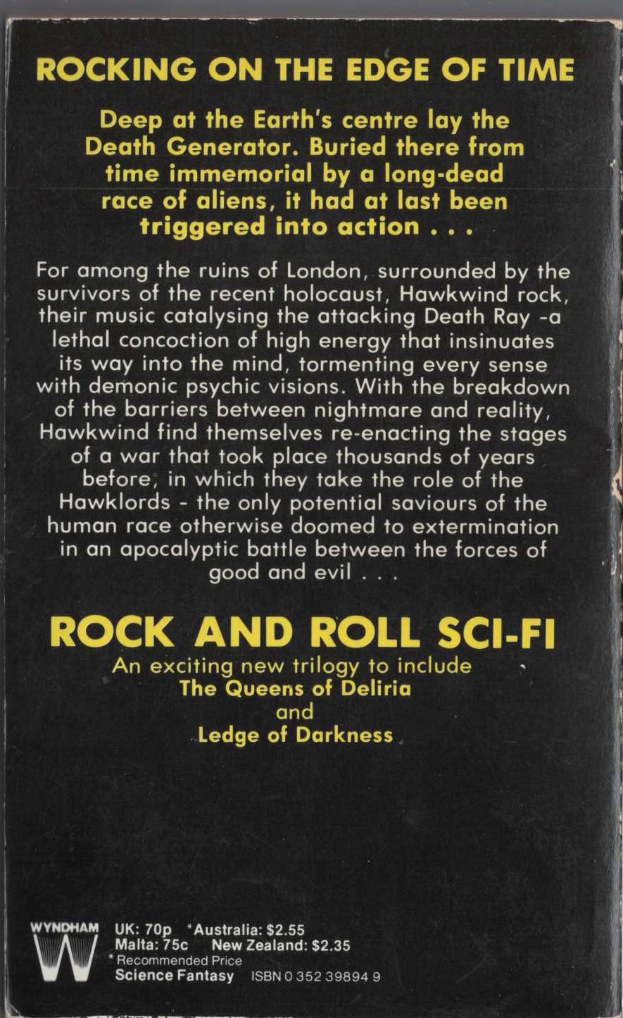 (Michael Moorcock and Michael Butterworth) THE TIME OF THE HAWKLORDS magnified rear book cover image