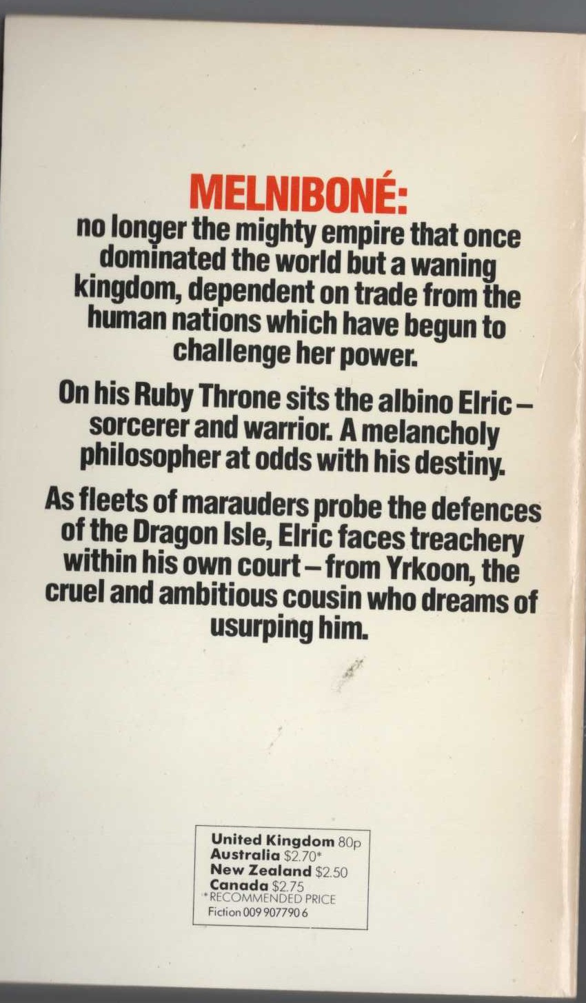 Michael Moorcock  ELRIC OF MELNIBONE magnified rear book cover image