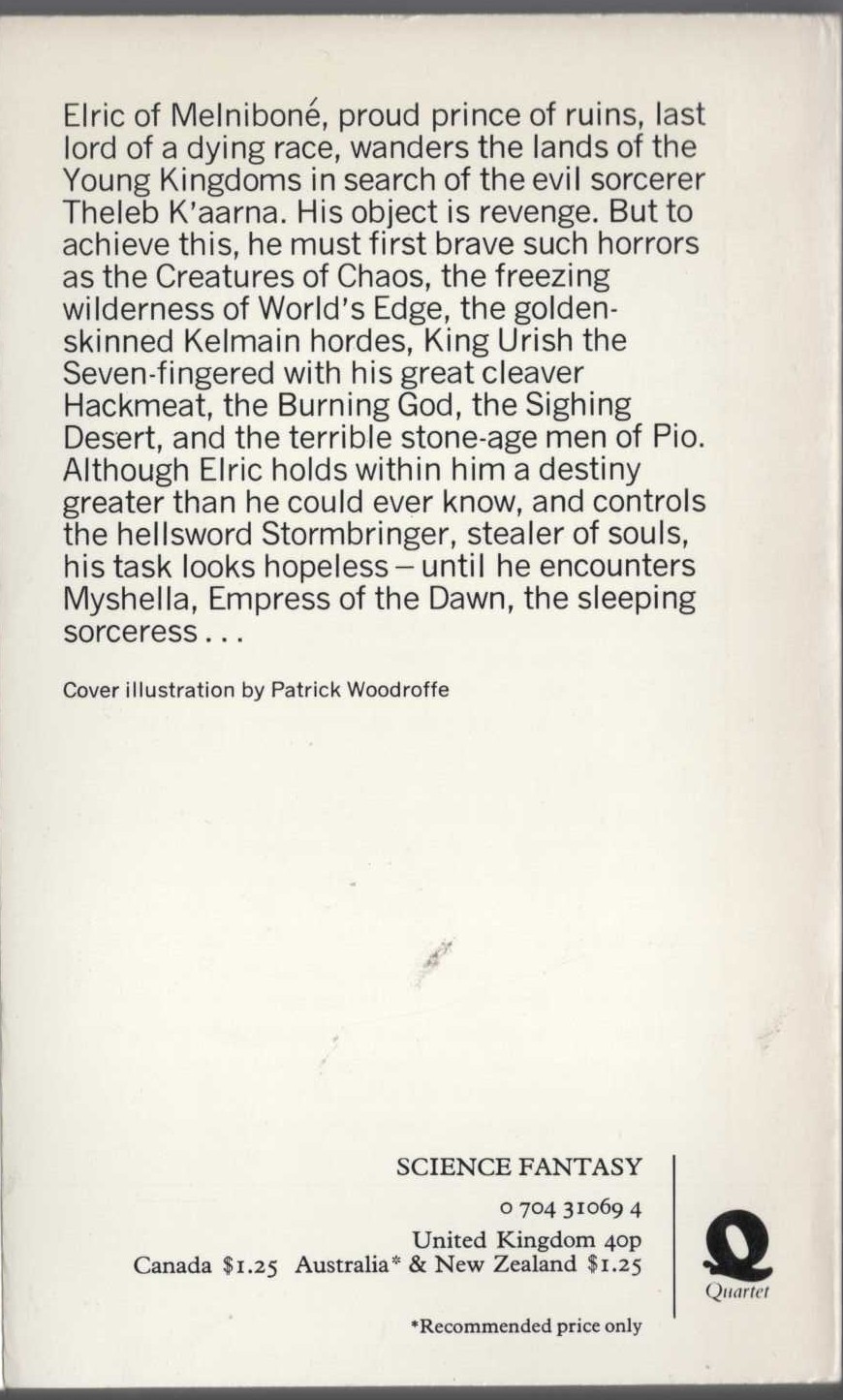 Michael Moorcock  THE SLEEPING SORCERESS magnified rear book cover image