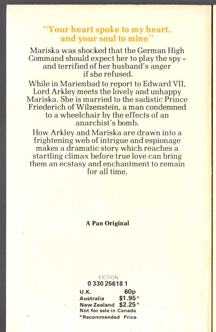 Barbara Cartland  A PRINCESS IN DISTRESS magnified rear book cover image