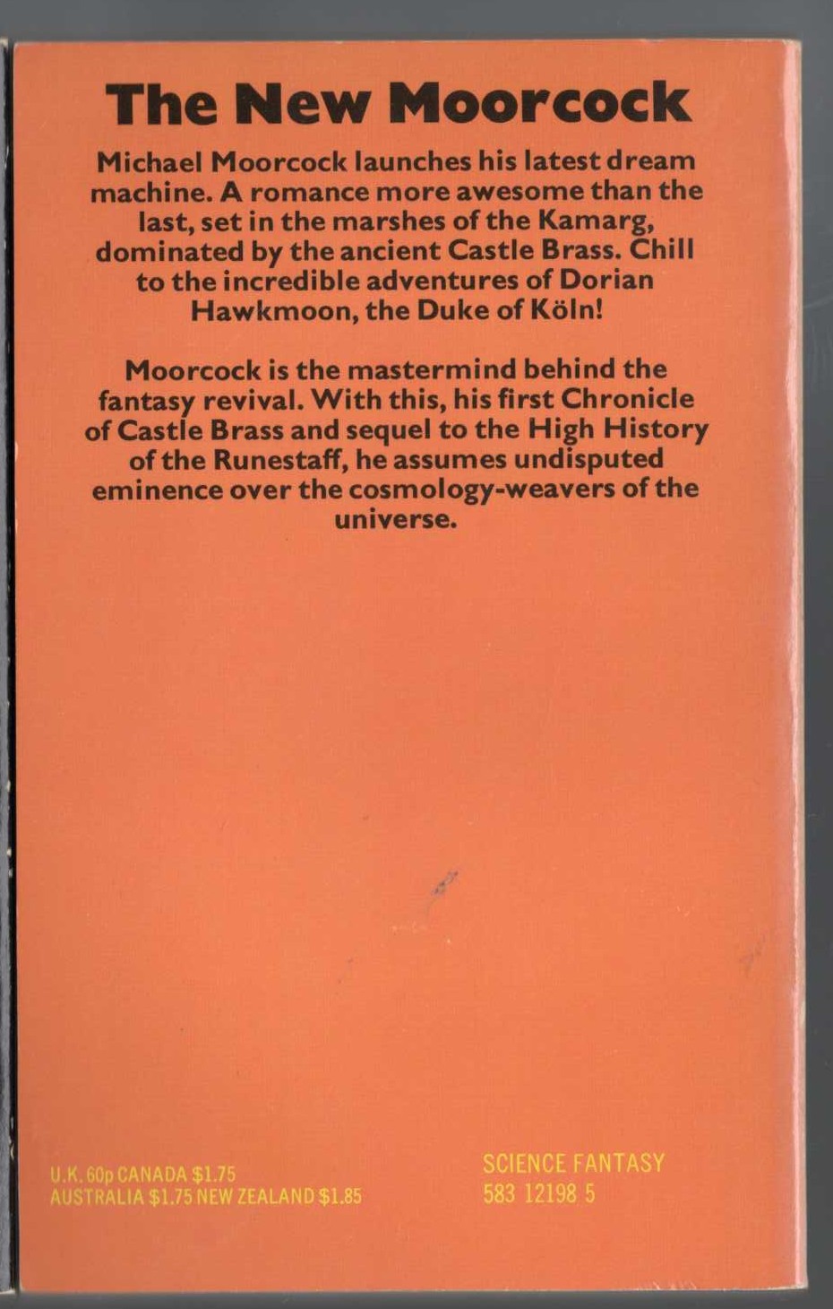 Michael Moorcock  COUNT BRASS magnified rear book cover image