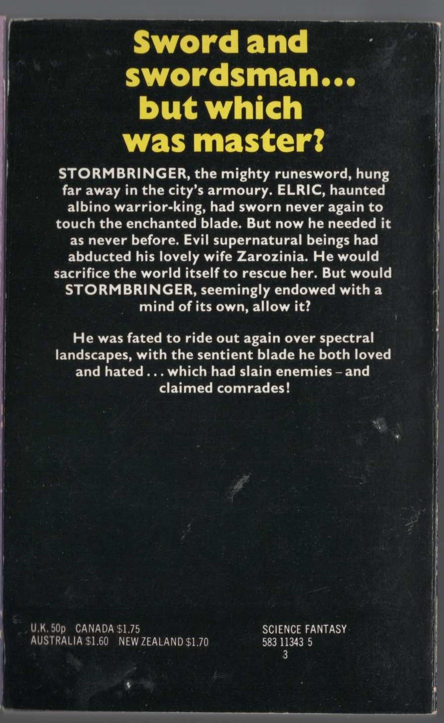 Michael Moorcock  STORMBRINGER magnified rear book cover image