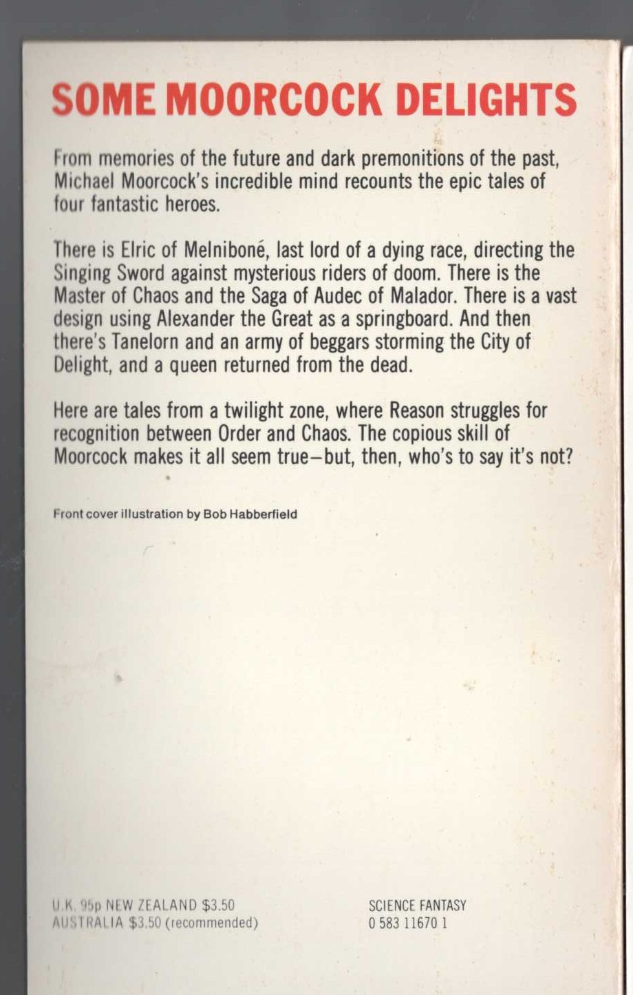 Michael Moorcock  THE SINGING CITADEL magnified rear book cover image