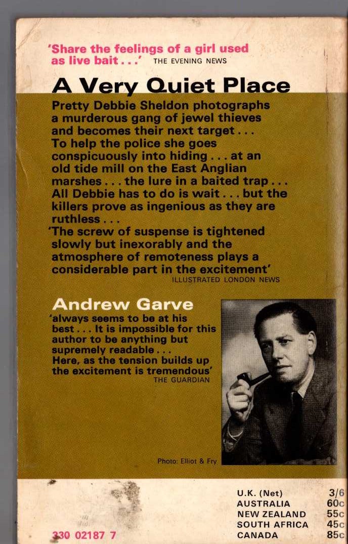 Andrew Garve  A VERY QUIET PLACE magnified rear book cover image