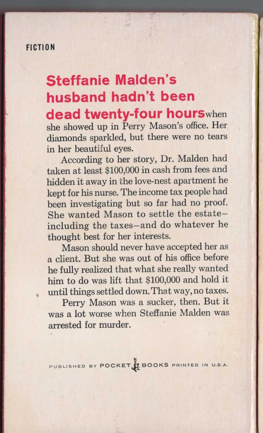 Erle Stanley Gardner  THE CASE OF THE FUGITIVE NURSE magnified rear book cover image