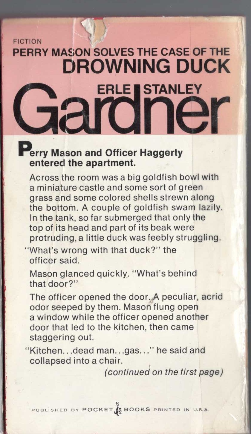 Erle Stanley Gardner  THE CASE OF THE DROWNING DUCK magnified rear book cover image