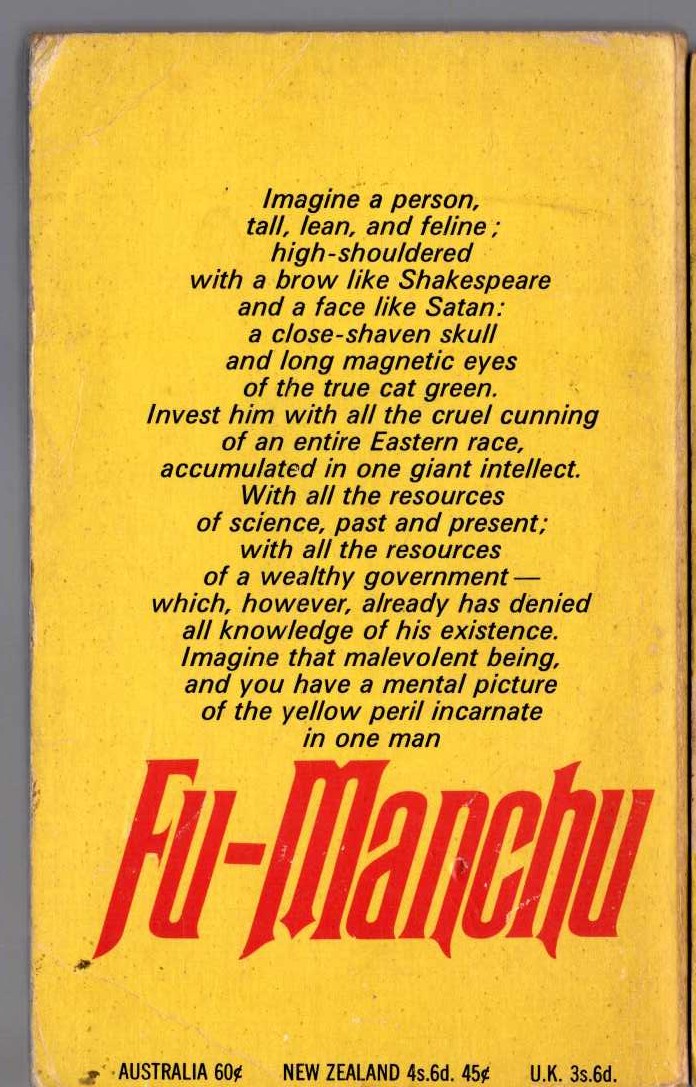 Sax Rohmer  PRESIDENT FU MANCHU magnified rear book cover image