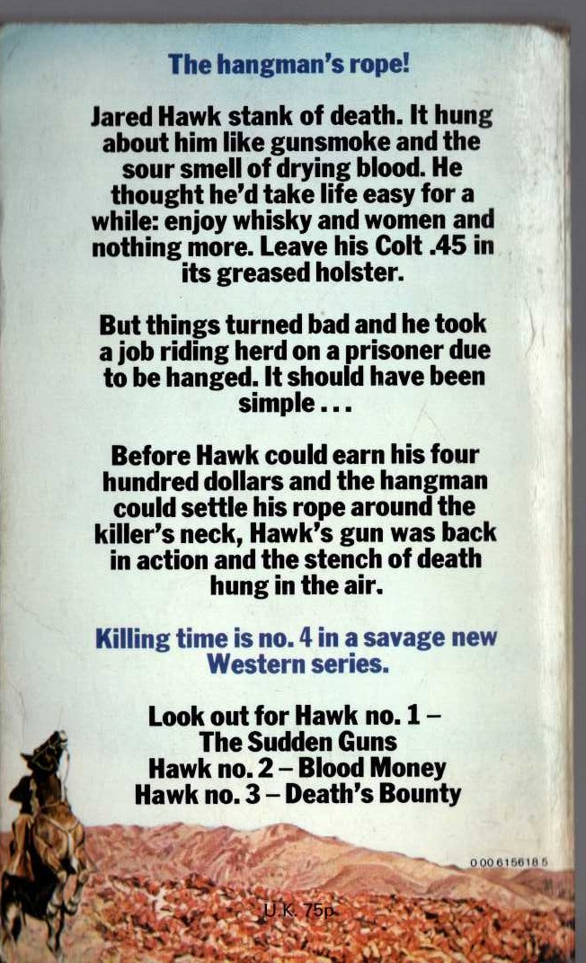 William S. Brady  HAWK 4: KILLING TIME magnified rear book cover image