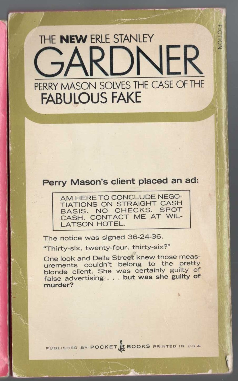 Erle Stanley Gardner  THE CASE OF THE FABULOUS FAKE magnified rear book cover image