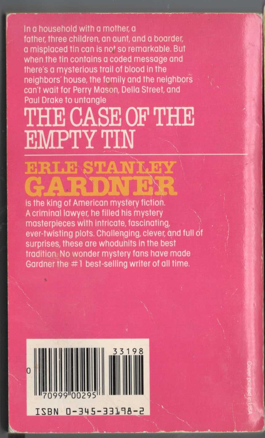 Erle Stanley Gardner  THE CASE OF THE EMPTY TIN magnified rear book cover image