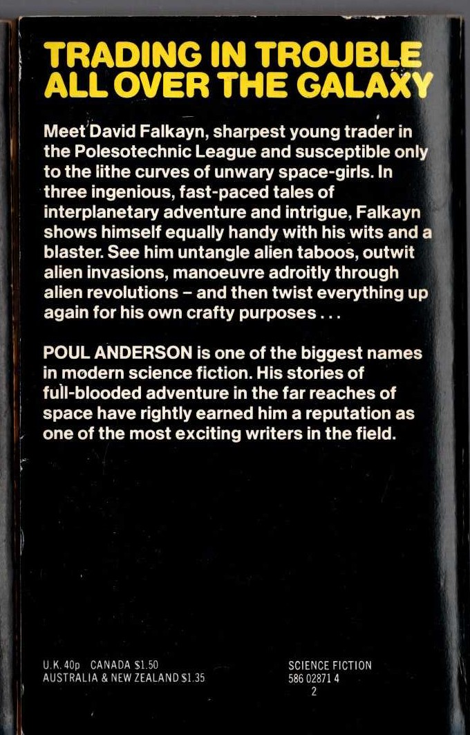 Poul Anderson  THE TROUBLE TWISTERS magnified rear book cover image