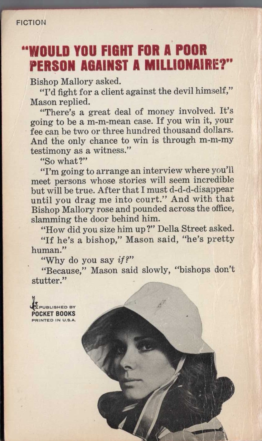 Erle Stanley Gardner  THE CASE OF THE STUTTERING BISHOP magnified rear book cover image