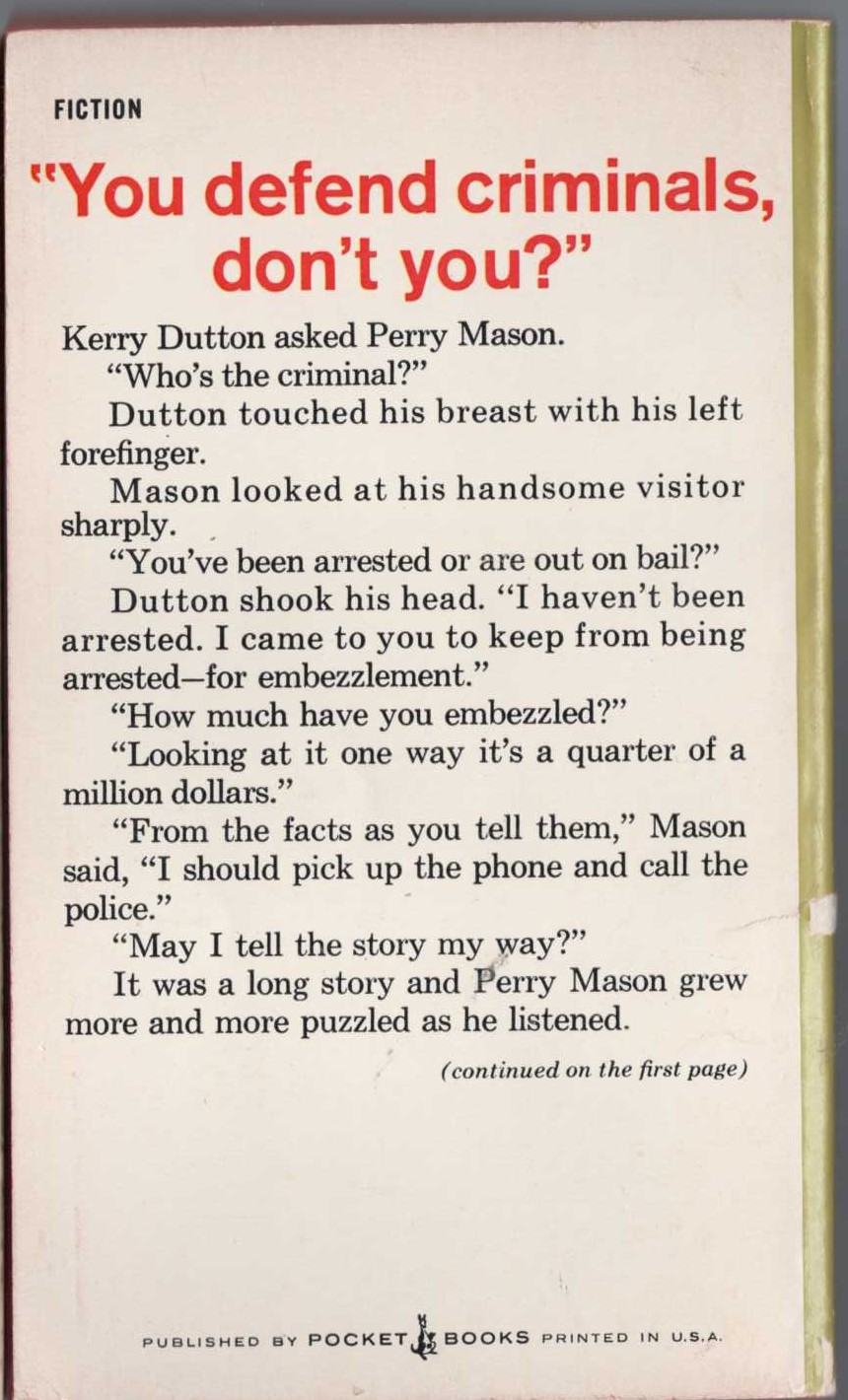 Erle Stanley Gardner  THE CASE OF THE TROUBLED TRUSTEE magnified rear book cover image