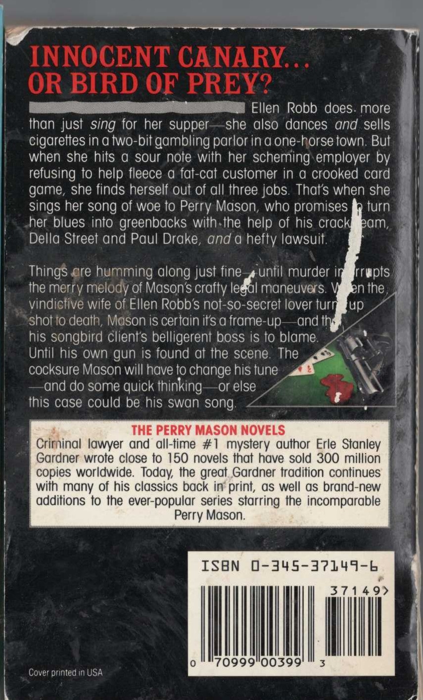 Erle Stanley Gardner  THE CASE OF THE SINGING SKIRT magnified rear book cover image