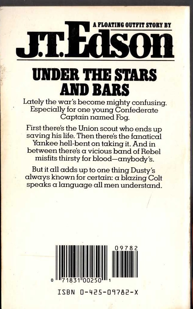 J.T. Edson  UNDER THE STARS AND BARS magnified rear book cover image