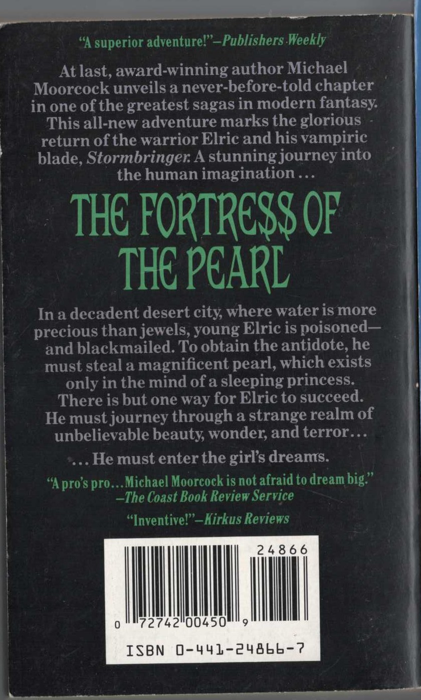 Michael Moorcock  THE FORTRESS OF THE PEARL magnified rear book cover image