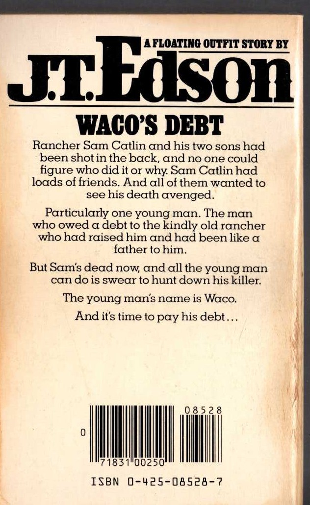 J.T. Edson  WACO'S DEBT magnified rear book cover image