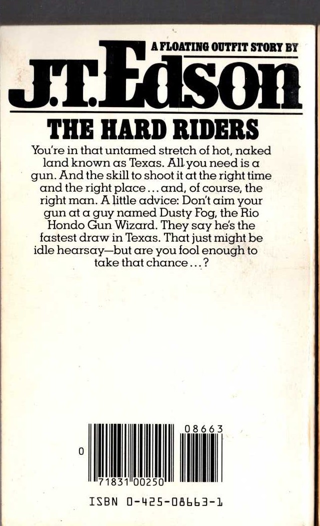 J.T. Edson  THE HARD RIDERS magnified rear book cover image