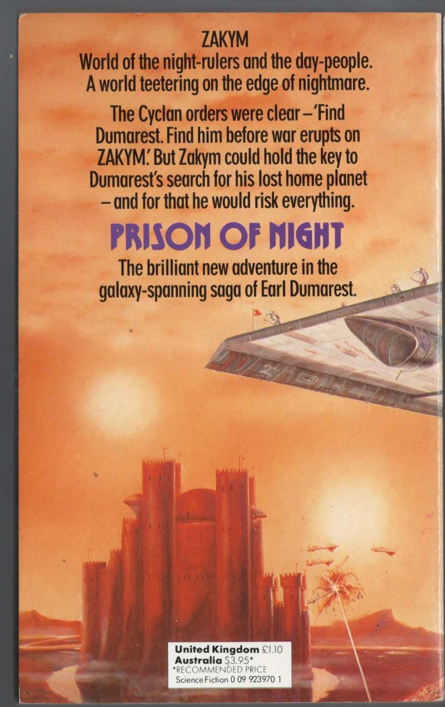 E.C. Tubb  PRISON OF NIGHT magnified rear book cover image