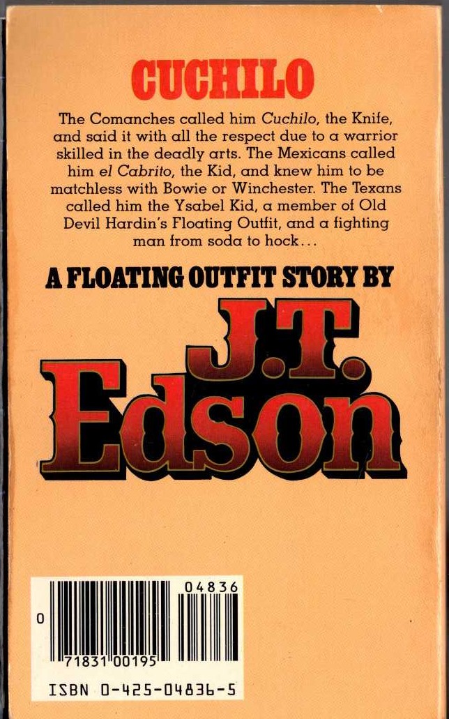 J.T. Edson  CUCHILO magnified rear book cover image