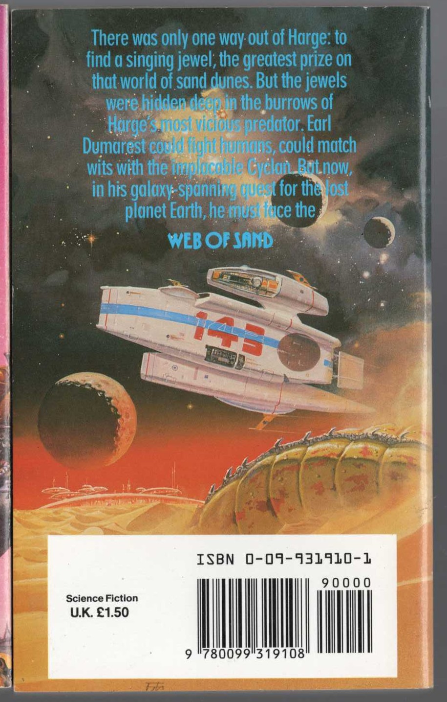 E.C. Tubb  WEB OF SAND magnified rear book cover image