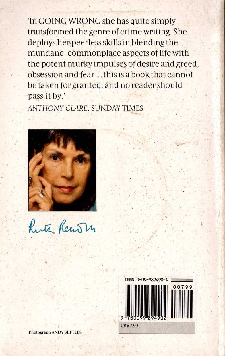 Ruth Rendell  GOING WRONG magnified rear book cover image