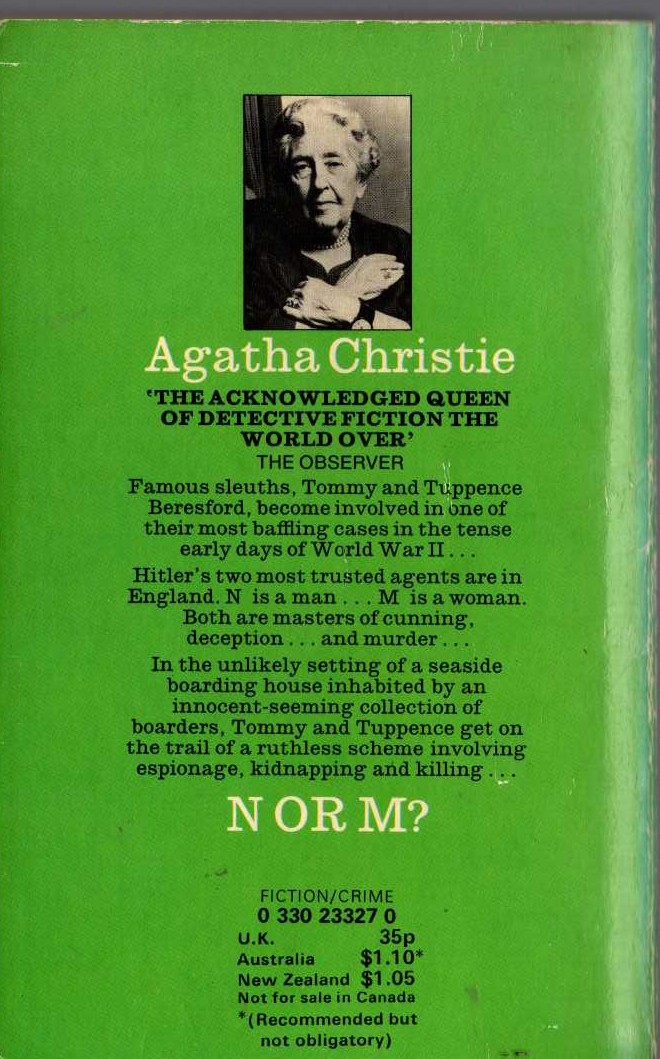 Agatha Christie  N-OR-M? magnified rear book cover image