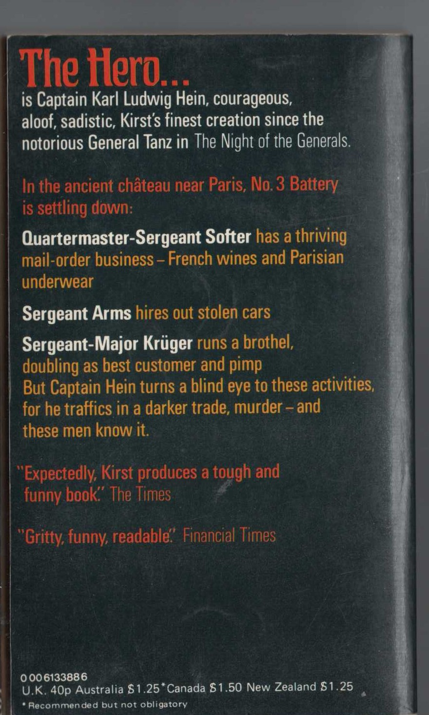 H.H. Kirst  HERO IN THE TOWER magnified rear book cover image