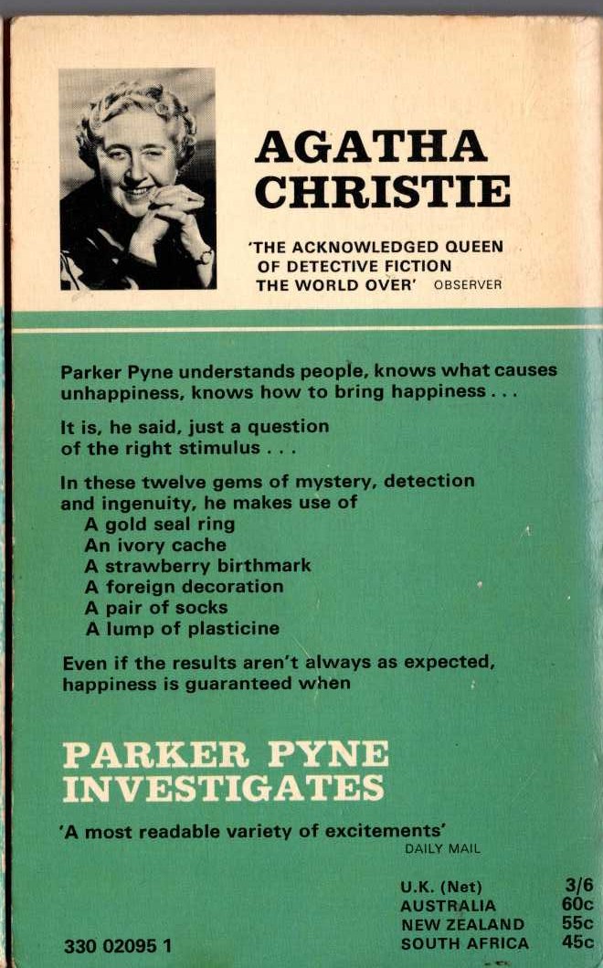 Agatha Christie  PARKER PYNE INVESTIGATES magnified rear book cover image