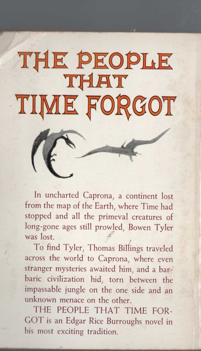 Edgar Rice Burroughs  THE PEOPLE THAT TIME FORGOT magnified rear book cover image