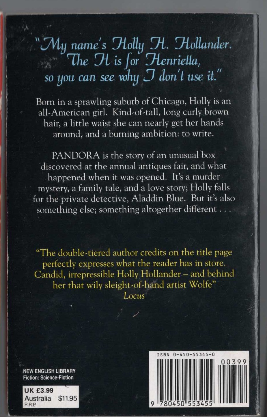 Gene Wolfe  PANDORA BY HOLLY HOLLANDER magnified rear book cover image