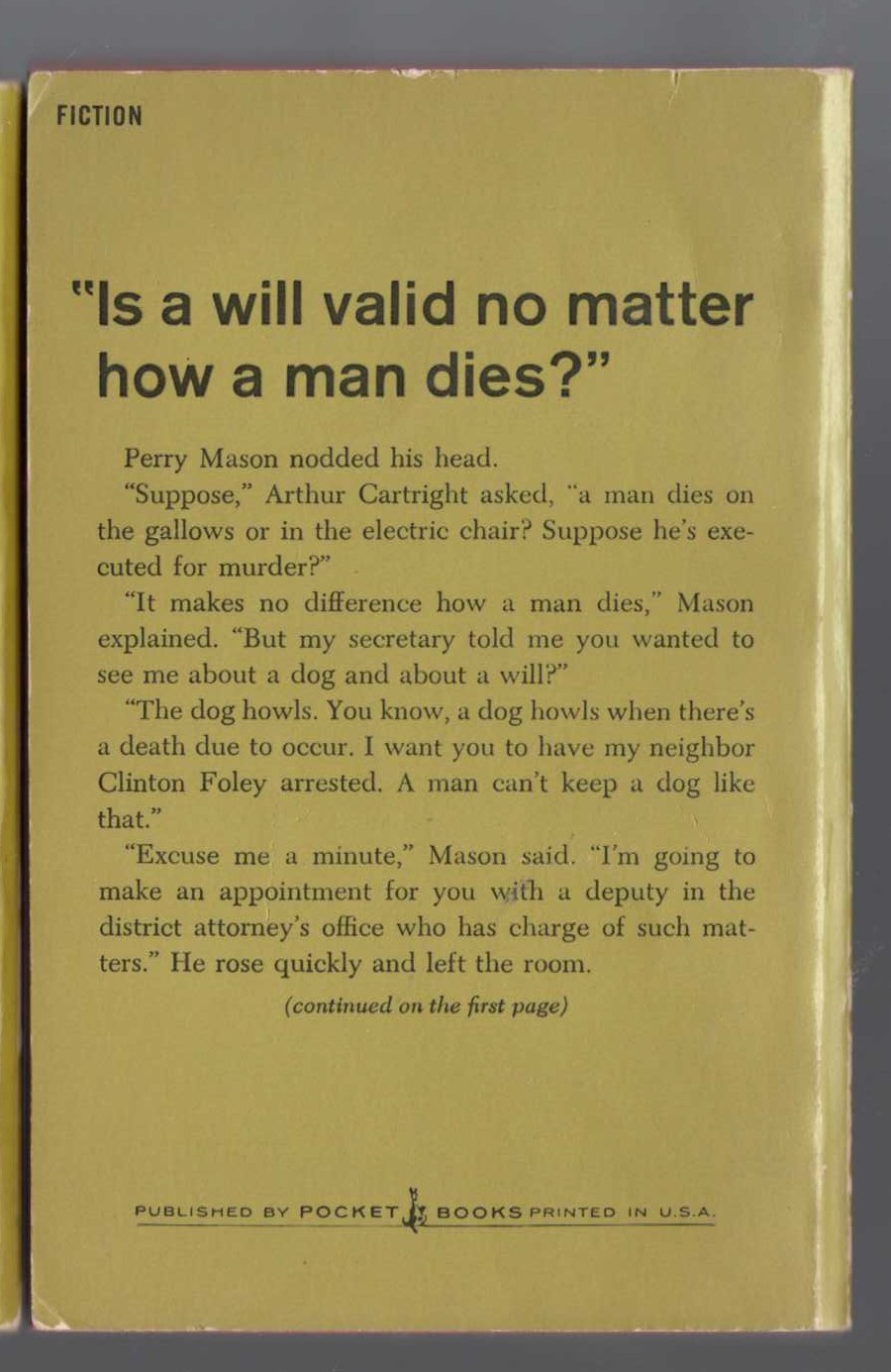 Erle Stanley Gardner  THE CASE OF THE HOWLING DOG magnified rear book cover image