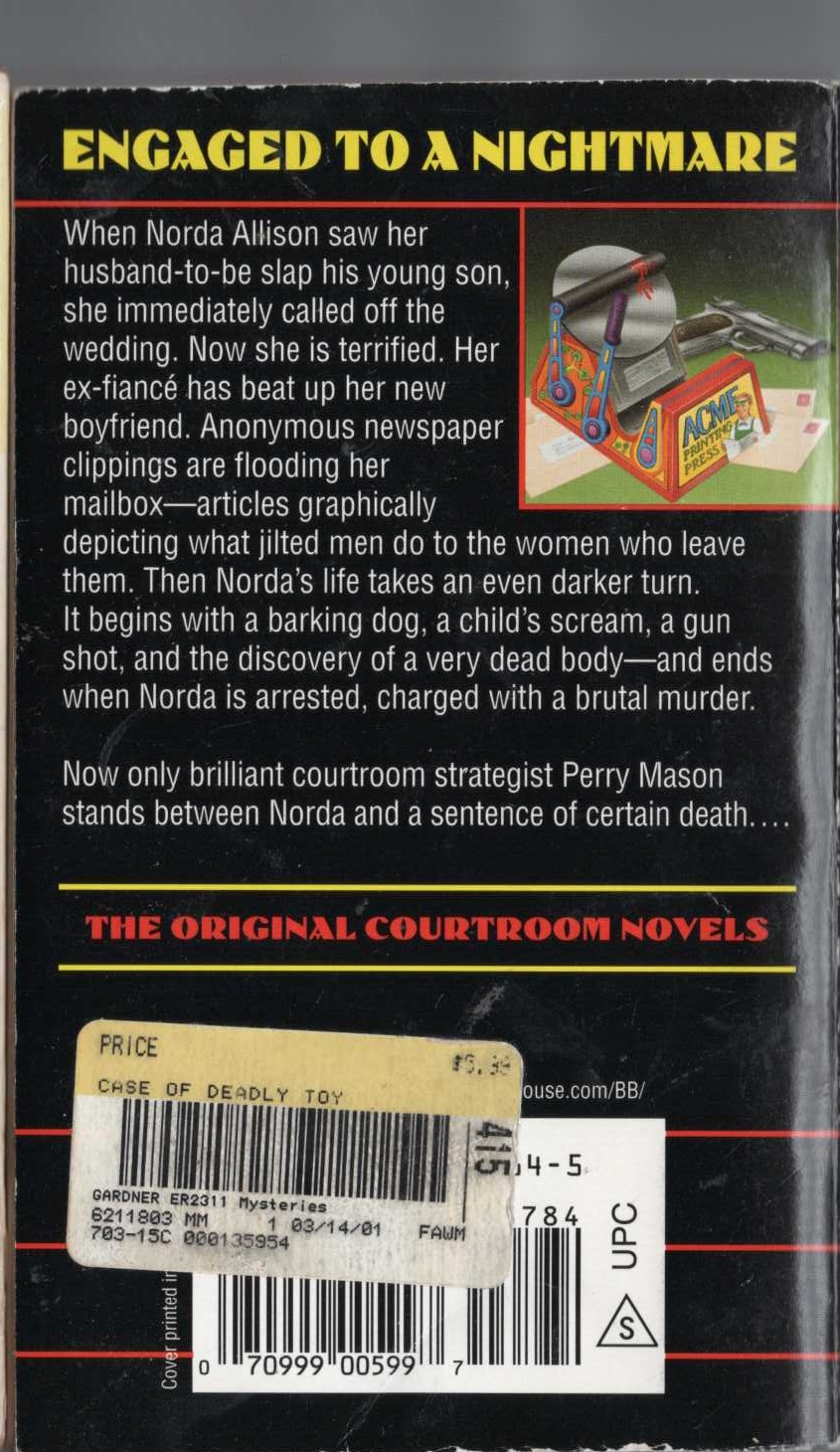 Erle Stanley Gardner  THE CASE OF THE DEADLY TOY magnified rear book cover image