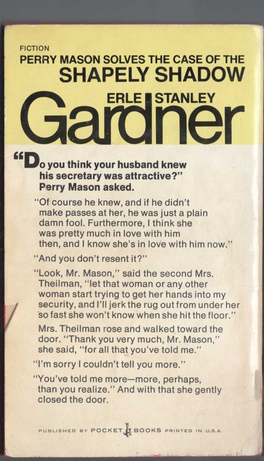 Erle Stanley Gardner  THE CASE OF THE SHAPELY SHADOW magnified rear book cover image