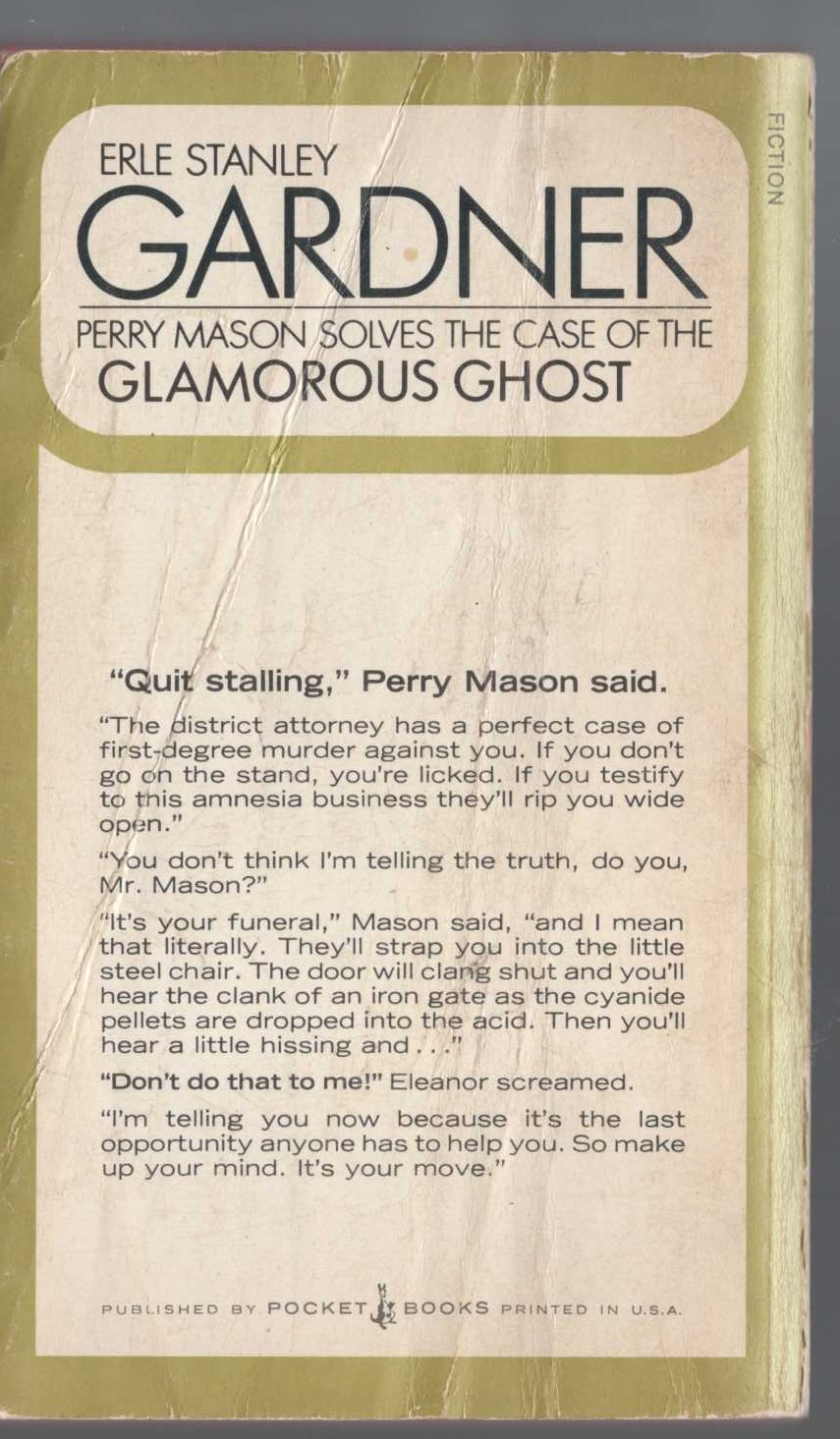 Erle Stanley Gardner  THE CASE OF THE GLAMOROUS GHOST magnified rear book cover image