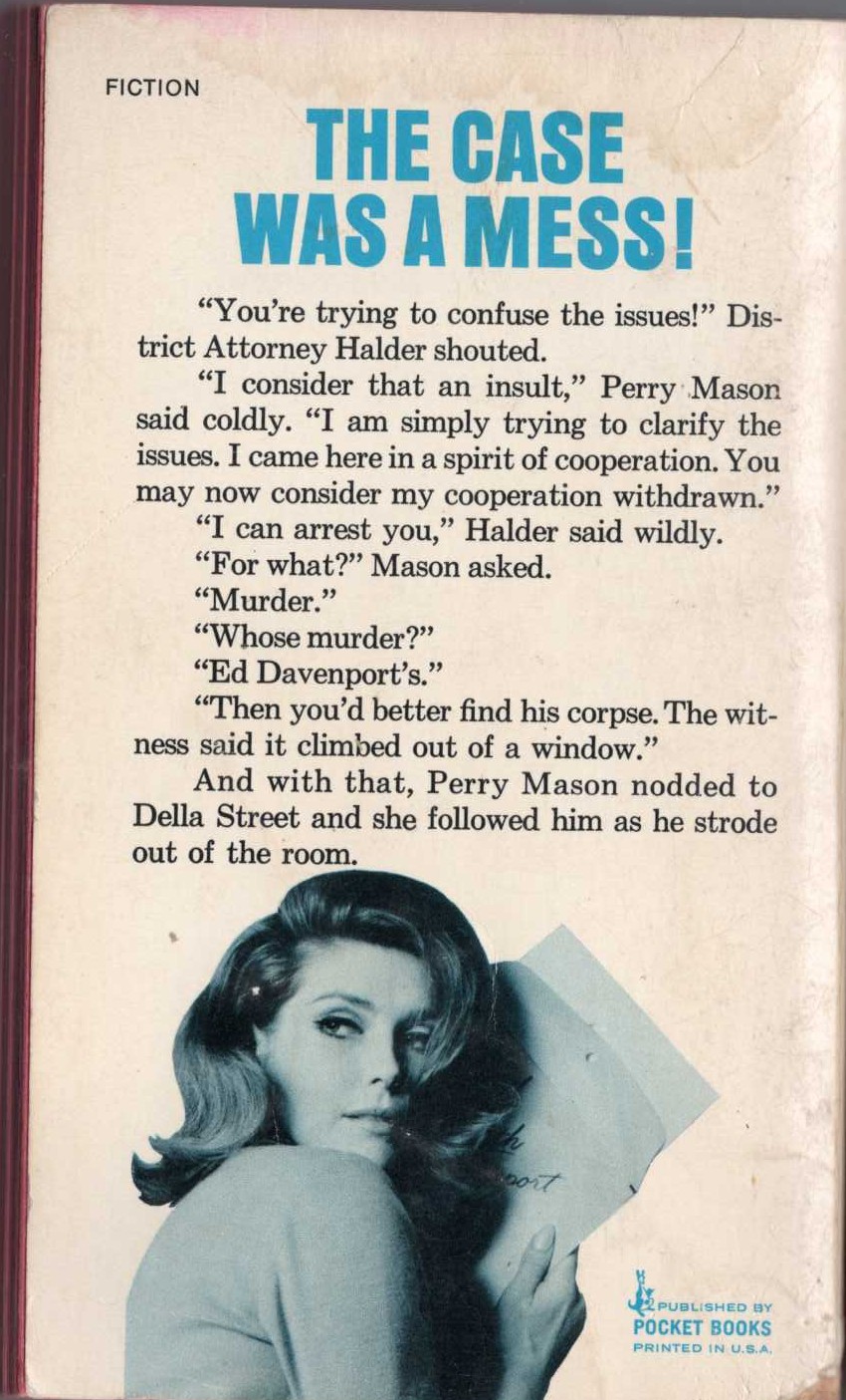 Erle Stanley Gardner  THE CASE OF THE RUNAWAY CORPSE magnified rear book cover image