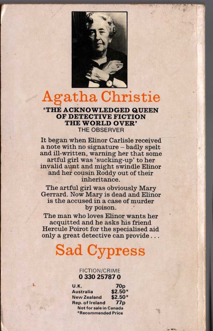 Agatha Christie  SAD CYPRESS magnified rear book cover image