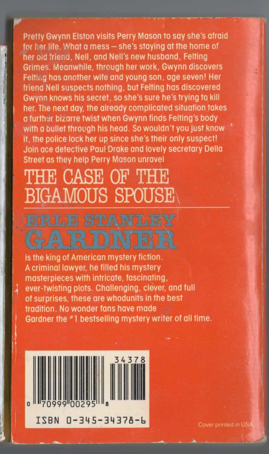 Erle Stanley Gardner  THE CASE OF THE BIGAMOUS SPOUSE magnified rear book cover image