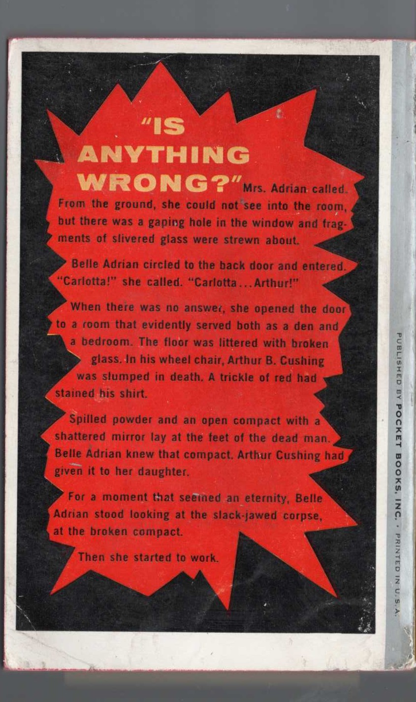 Erle Stanley Gardner  THE CASE OF THE ANGRY MOURNER magnified rear book cover image