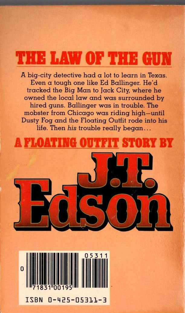 J.T. Edson  THE LAW OF THE GUN magnified rear book cover image