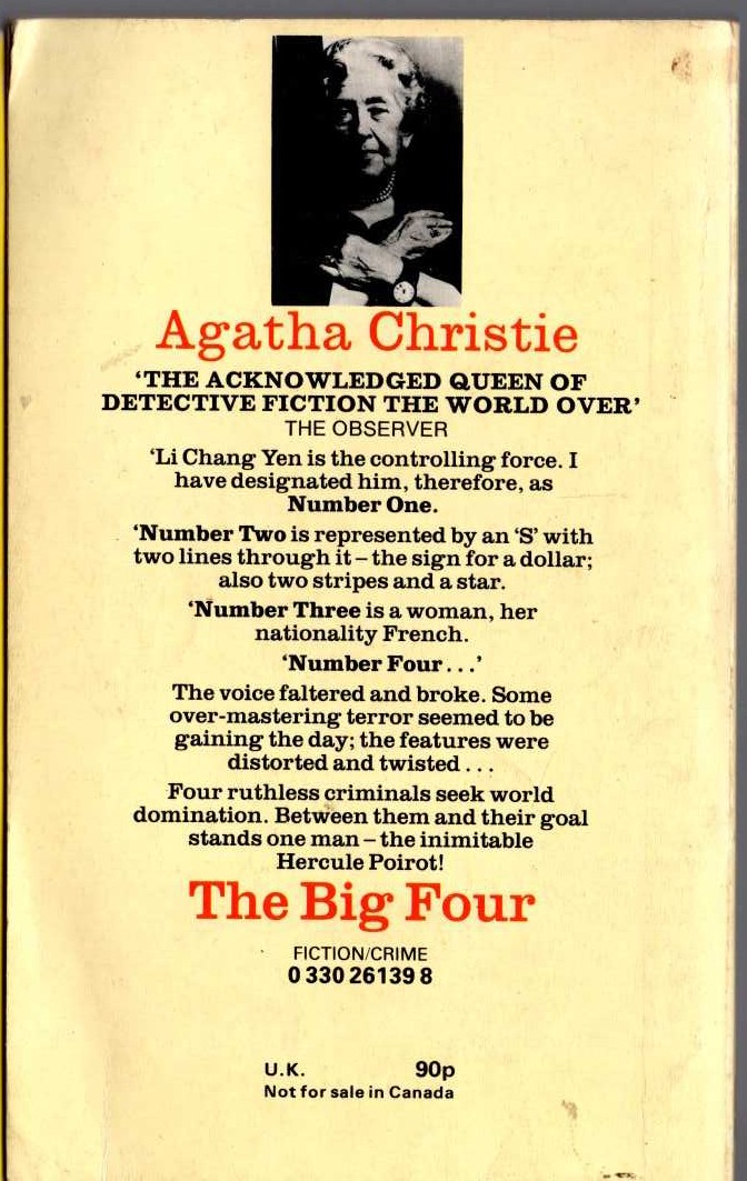 Agatha Christie  THE BIG FOUR magnified rear book cover image