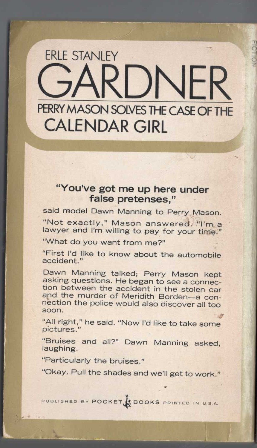 Erle Stanley Gardner  THE CASE OF THE CALENDAR GIRL magnified rear book cover image
