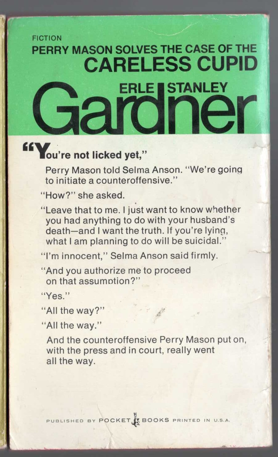 Erle Stanley Gardner  THE CASE OF THE CARELESS CUPID magnified rear book cover image