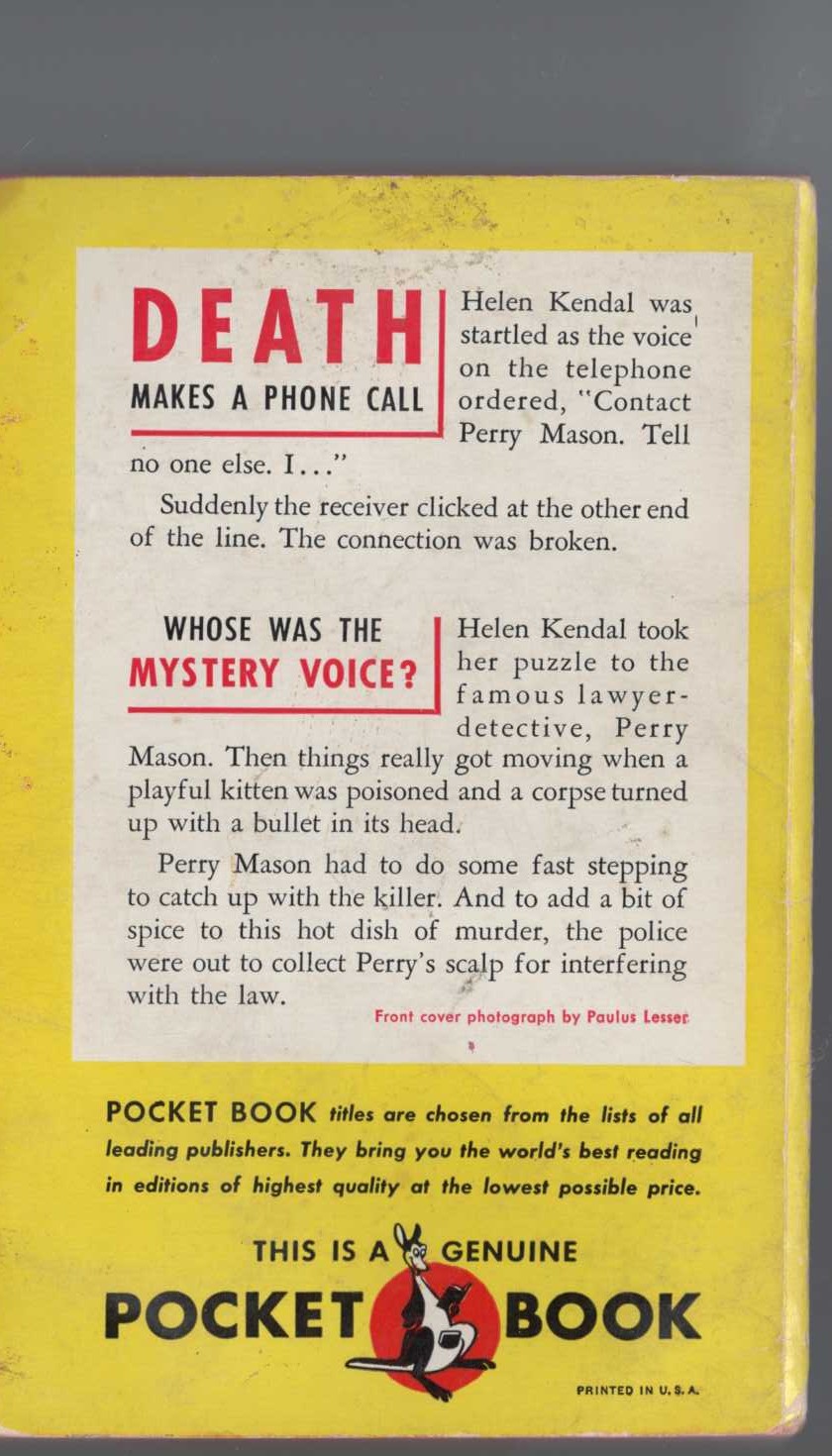 Erle Stanley Gardner  THE CASE OF THE CARELESS KITTEN magnified rear book cover image