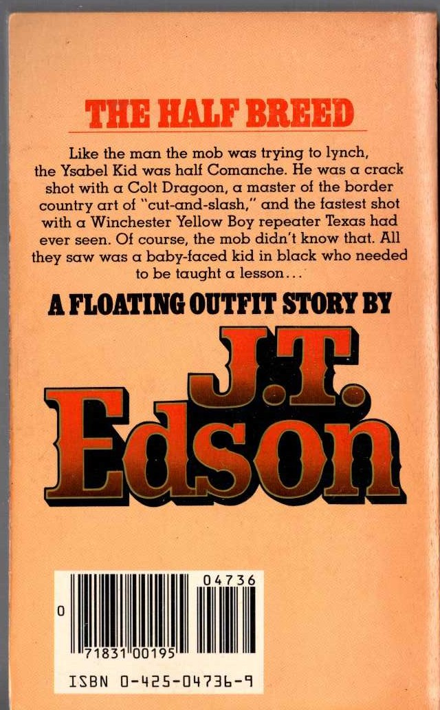 J.T. Edson  THE HALF BREED magnified rear book cover image