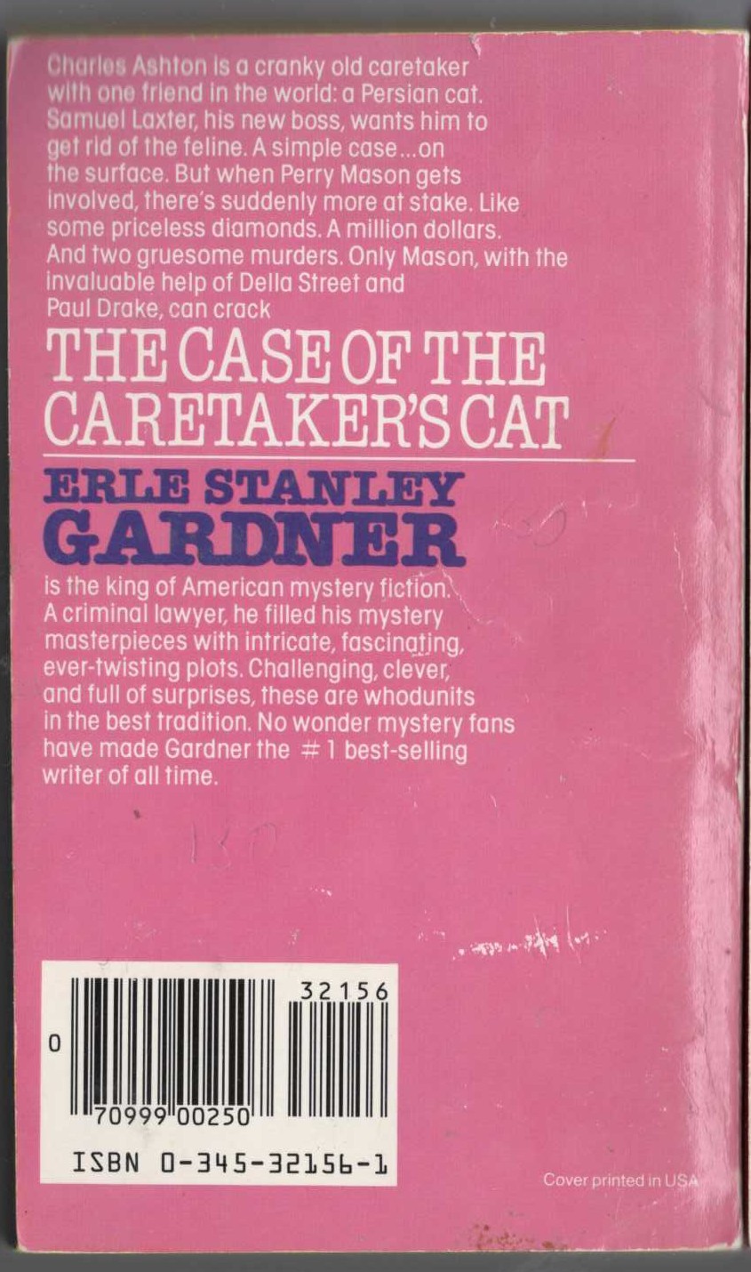Erle Stanley Gardner  THE CASE OF THE CARETAKER'S CAT magnified rear book cover image