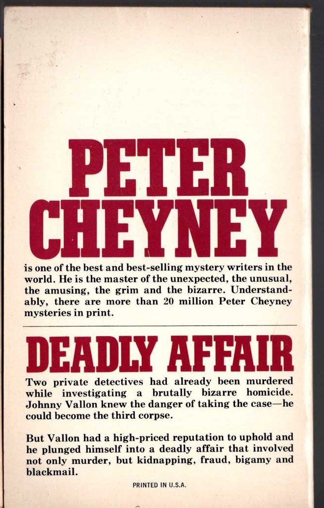 Peter Cheyney  LADY, BEWARE magnified rear book cover image