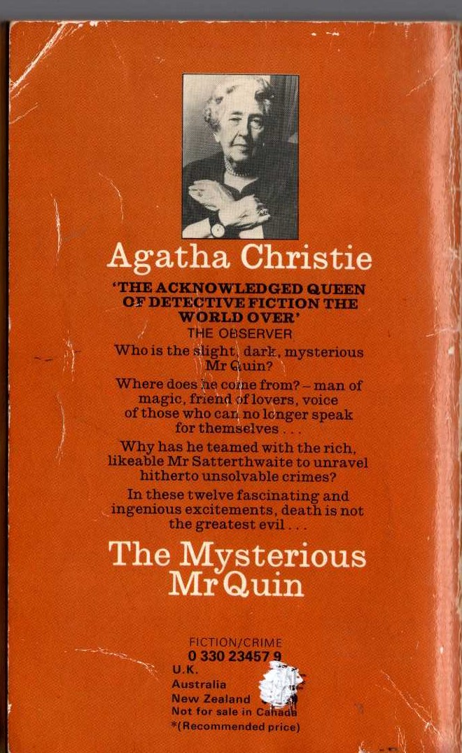 Agatha Christie  THE MYSTERIOUS MR QUIN magnified rear book cover image