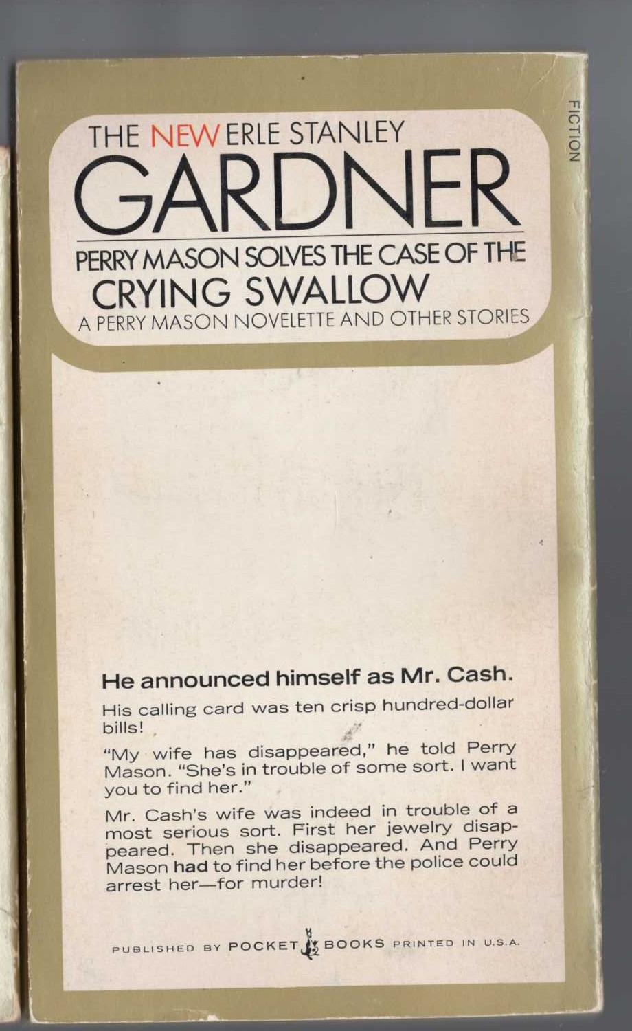 Erle Stanley Gardner  THE CASE OF THE CRYING SWALLOW magnified rear book cover image