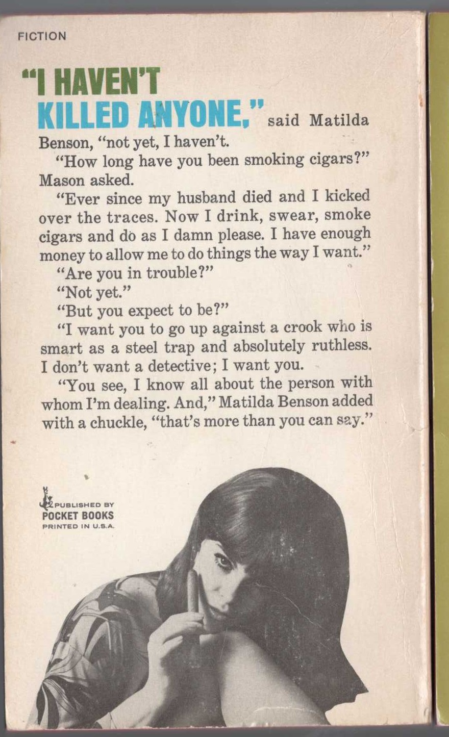 Erle Stanley Gardner  THE CASE OF THE DANGEROUS DOWAGER magnified rear book cover image